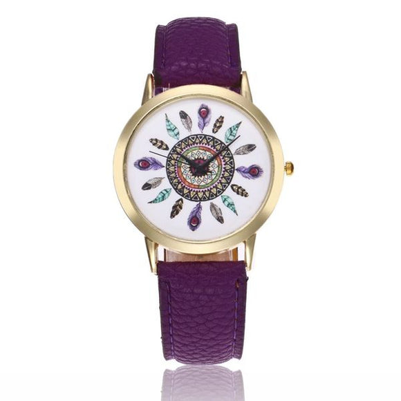 W295 Purple Band Colorful Feathers Collection Quartz Watch - Iris Fashion Jewelry