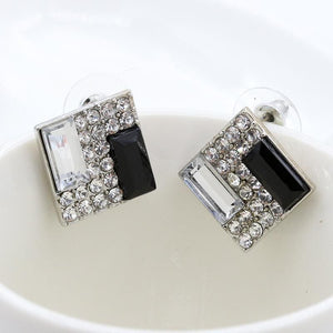 E1328 Silver Square Rhinestone & Gemstone Earrings - Iris Fashion Jewelry