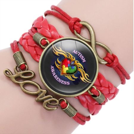 B1090 Red Autism Awareness Leather Bracelet - Iris Fashion Jewelry