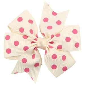 H267 Small Ivory Pink Polka Dot Bow Hair Clip - Iris Fashion Jewelry