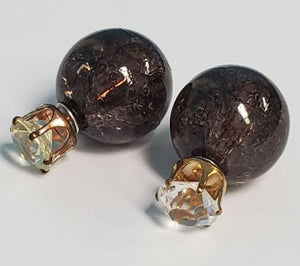 *E491 Brown Ice Breaker Ball & Rhinestone Earrings - Iris Fashion Jewelry