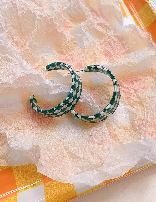 E788 Green Checkerboard Acrylic Hoop Earrings - Iris Fashion Jewelry