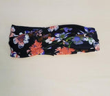 H604 Navy Blue Floral Print Cross Knotted Head Band - Iris Fashion Jewelry