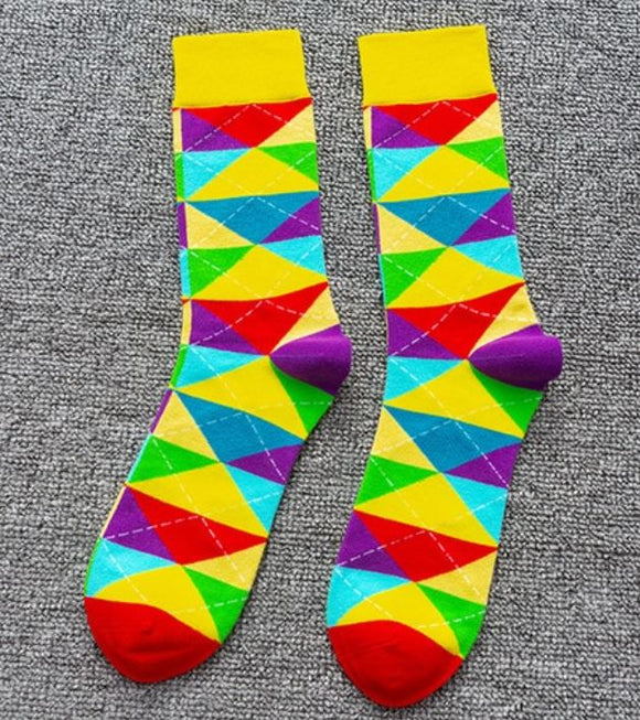 SF13 Yellow Colorful Triangles Design Socks - Iris Fashion Jewelry
