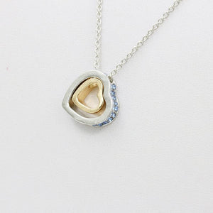 N1705 Silver & Gold Heart Light Blue Rhinestones Necklace with FREE Earrings - Iris Fashion Jewelry