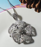 N906 Silver Ornate Decorated Flower Necklace with FREE Earrings - Iris Fashion Jewelry