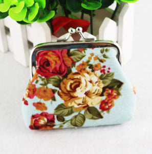 G127 Pale Blue Floral Print Clasp Coin Purse - Iris Fashion Jewelry