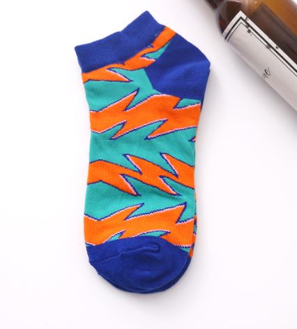 SF1069 Teal & Orange Lightning Design Low Cut Socks - Iris Fashion Jewelry