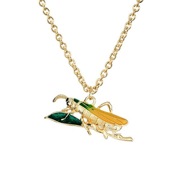 N722 Gold Yellow Baked Enamel Cricket Necklace with FREE Earrings - Iris Fashion Jewelry