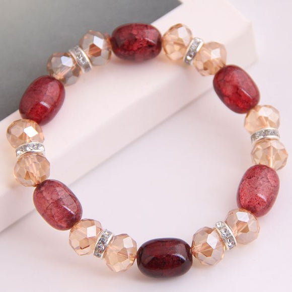 B614 Rose Pink Crackle Stone with Gems Bracelet - Iris Fashion Jewelry