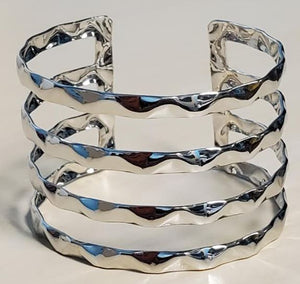 B519 Silver Textured Cuff Bracelet - Iris Fashion Jewelry