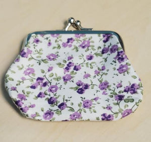 G145 White Purple Floral Clasp Coin Purse - Iris Fashion Jewelry