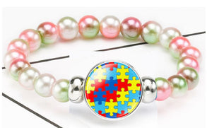 B994 Pink & Green Bead Autism Awareness Bracelet - Iris Fashion Jewelry