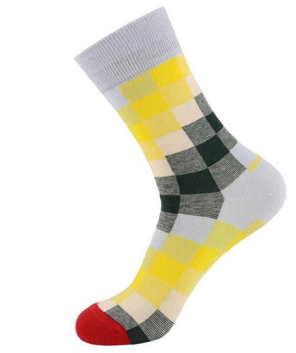 *SF911 Yellow Gray Squares Socks - Iris Fashion Jewelry