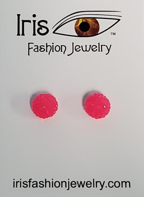 *E652 Hot Pink Gemstone Covered Ball Magnetic Earrings - Iris Fashion Jewelry