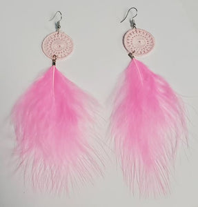 *E391 Light Pink Large 4" Feather Earrings - Iris Fashion Jewelry