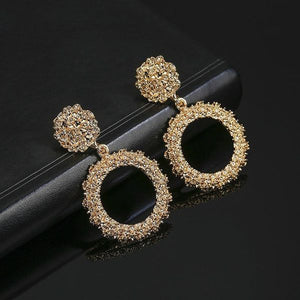 E1391 Gold Textured Circle and Hoop Earrings - Iris Fashion Jewelry