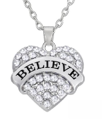 N2052 Silver Rhinestone Heart Believe Necklace with FREE EARRINGS - Iris Fashion Jewelry