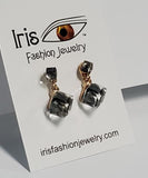 E1445 Gold Gray Cube Earrings - Iris Fashion Jewelry