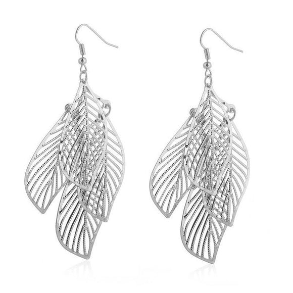 E649 Silver Multi Leaf Cutout Earrings - Iris Fashion Jewelry