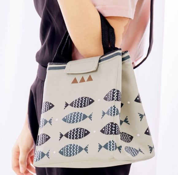 G01 Gray Fish Design Insulated Lunch Tote with Velcro Closure - Iris Fashion Jewelry