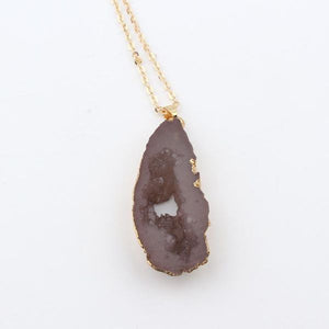 N49 Gold Gray Imitation Natural Stone Pendant Necklace with FREE Earrings - Iris Fashion Jewelry