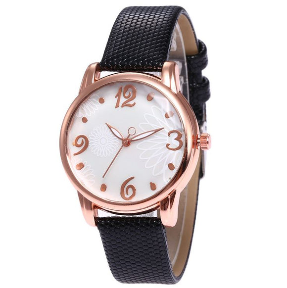 W484 Rose Gold Black Blossom Collection Quartz Watch - Iris Fashion Jewelry