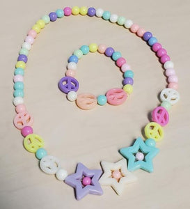 L392 Colorful Star & Peace Sign Bead Necklace & Bracelet Set - Iris Fashion Jewelry