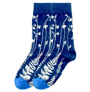 SF485 Navy Blue White Floral Print Socks - Iris Fashion Jewelry