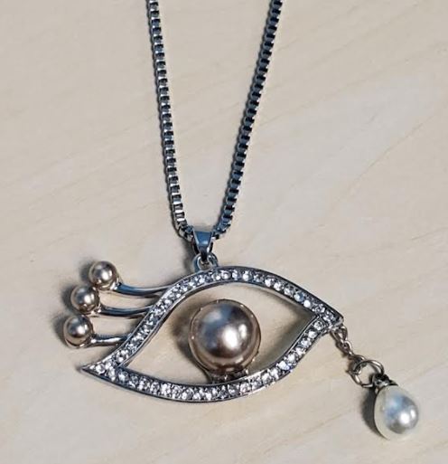 N236 Silver Champagne Pearl Eye Necklace with FREE Earrings - Iris Fashion Jewelry