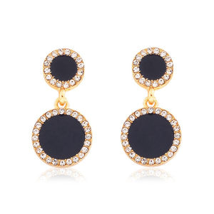 E1146 Gold Black Circle with Rhinestones Earrings - Iris Fashion Jewelry