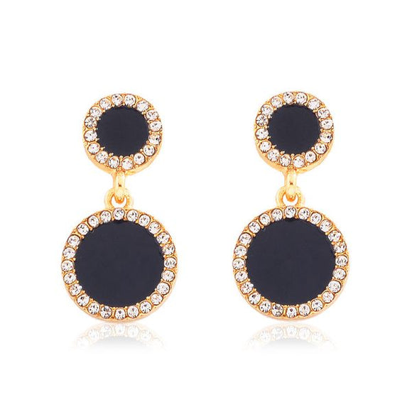 E1146 Gold Black Circle with Rhinestones Earrings - Iris Fashion Jewelry