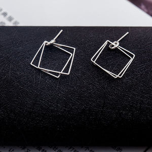 E678 Silver Double Square Earrings - Iris Fashion Jewelry