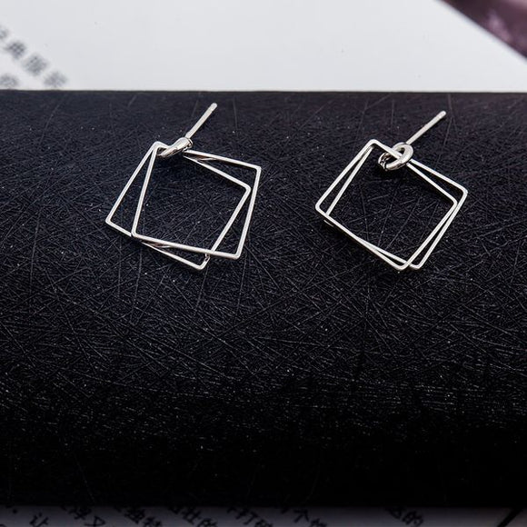 E678 Silver Double Square Earrings - Iris Fashion Jewelry