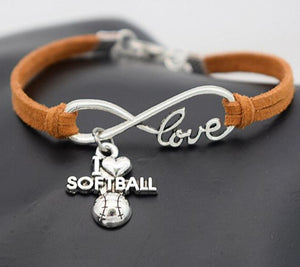B934 Orange I Love Softball Leather Cord Bracelet - Iris Fashion Jewelry