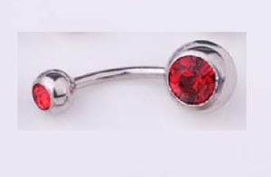 P09 Silver Double Ball Red Gemstone Belly Button Ring - Iris Fashion Jewelry