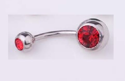 P09 Silver Double Ball Red Gemstone Belly Button Ring - Iris Fashion Jewelry