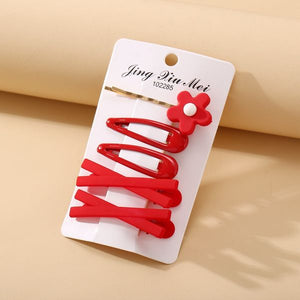 H630 Red Flower Hair Clip Set of 5 - Iris Fashion Jewelry