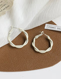 E1573 White Twisted Metal Hoop Earrings - Iris Fashion Jewelry