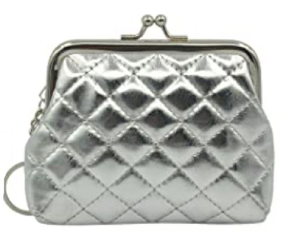 G131 Silver Quilted Clasp Coin Purse - Iris Fashion Jewelry