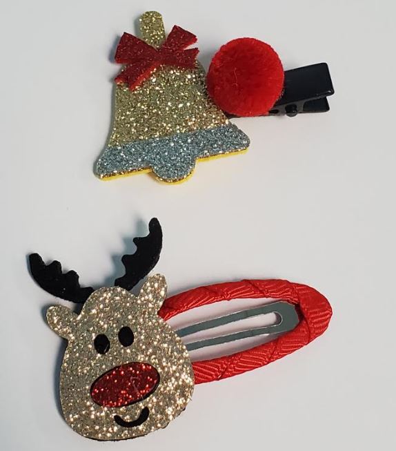 Z95 Reindeer and Bell Christmas Hair Clips - Iris Fashion Jewelry