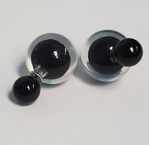 *E1169 Clear & Black Double Ball Earrings - Iris Fashion Jewelry