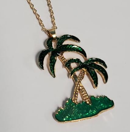 N672 Gold Baked Enamel Palm Tree Necklace with FREE Earrings - Iris Fashion Jewelry