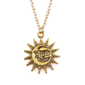 N208 Gold Sun & Moon Necklace With Free Earrings - Iris Fashion Jewelry