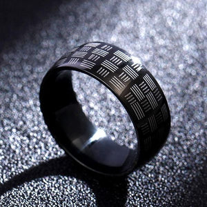 R121 Silver & Black Line Design Titanium & Stainless Steel Ring - Iris Fashion Jewelry