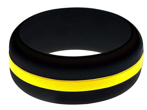 SR01 Yellow Stripe Black Silicone Ring - Iris Fashion Jewelry