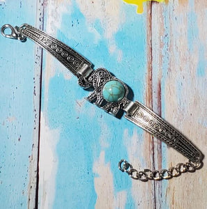 B1230 Silver Decorated Elephant Turquoise Crackle Gem Bracelet - Iris Fashion Jewelry