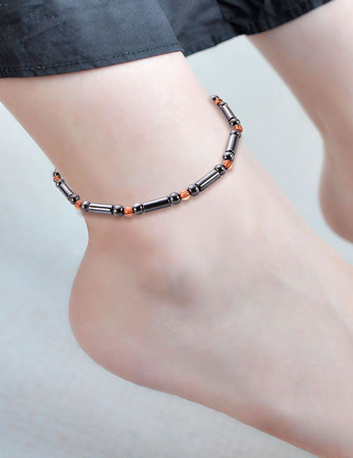 B474 Gun Metal Orange Bead Ankle Bracelet - Iris Fashion Jewelry