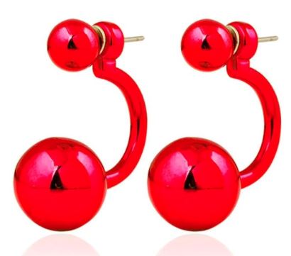 *E449 Red Behind The Ear Double Ball Earrings - Iris Fashion Jewelry