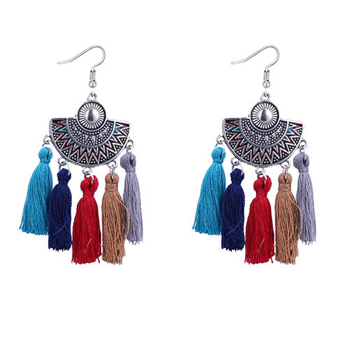 E1942 Silver Multi Color Tassel Earrings - Iris Fashion Jewelry